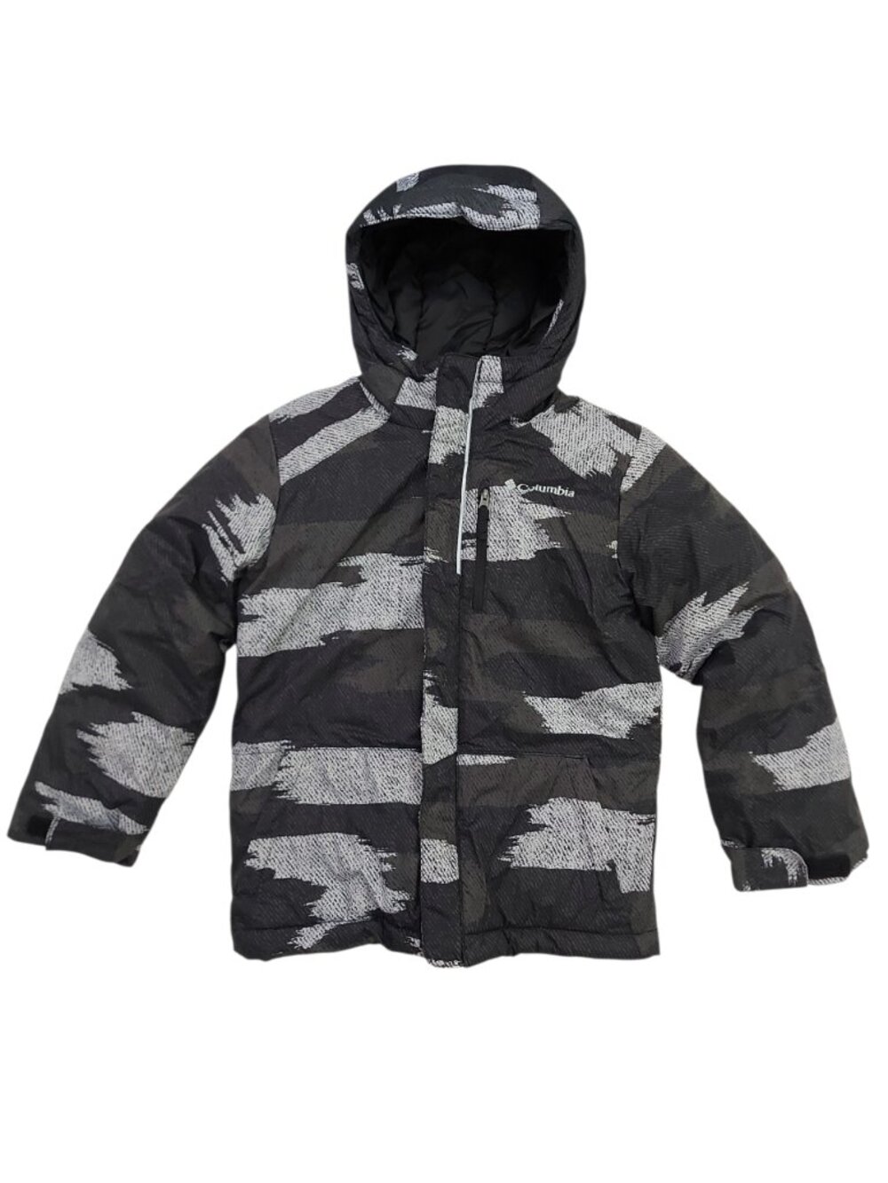 Columbia Jacket Kids XS  6/7 Gray Camo Insulated Full Zip Warm Outdoor Travel